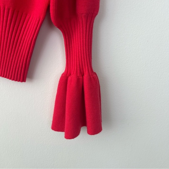 Trina Turk Merino Wool Chloe Ruffle Pullover Sweater Blouson Sleeve Bell Cuff - Picture 5 of 7